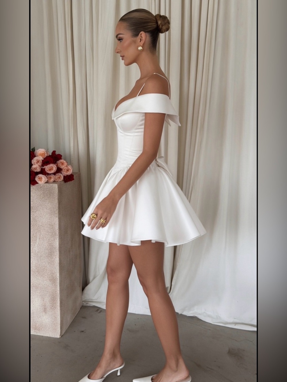 HOUSE OF CB 'Elida'White Twill Off Shoulder Mini Dress/Size XSmall US2-4 $269 - Picture 6 of 14